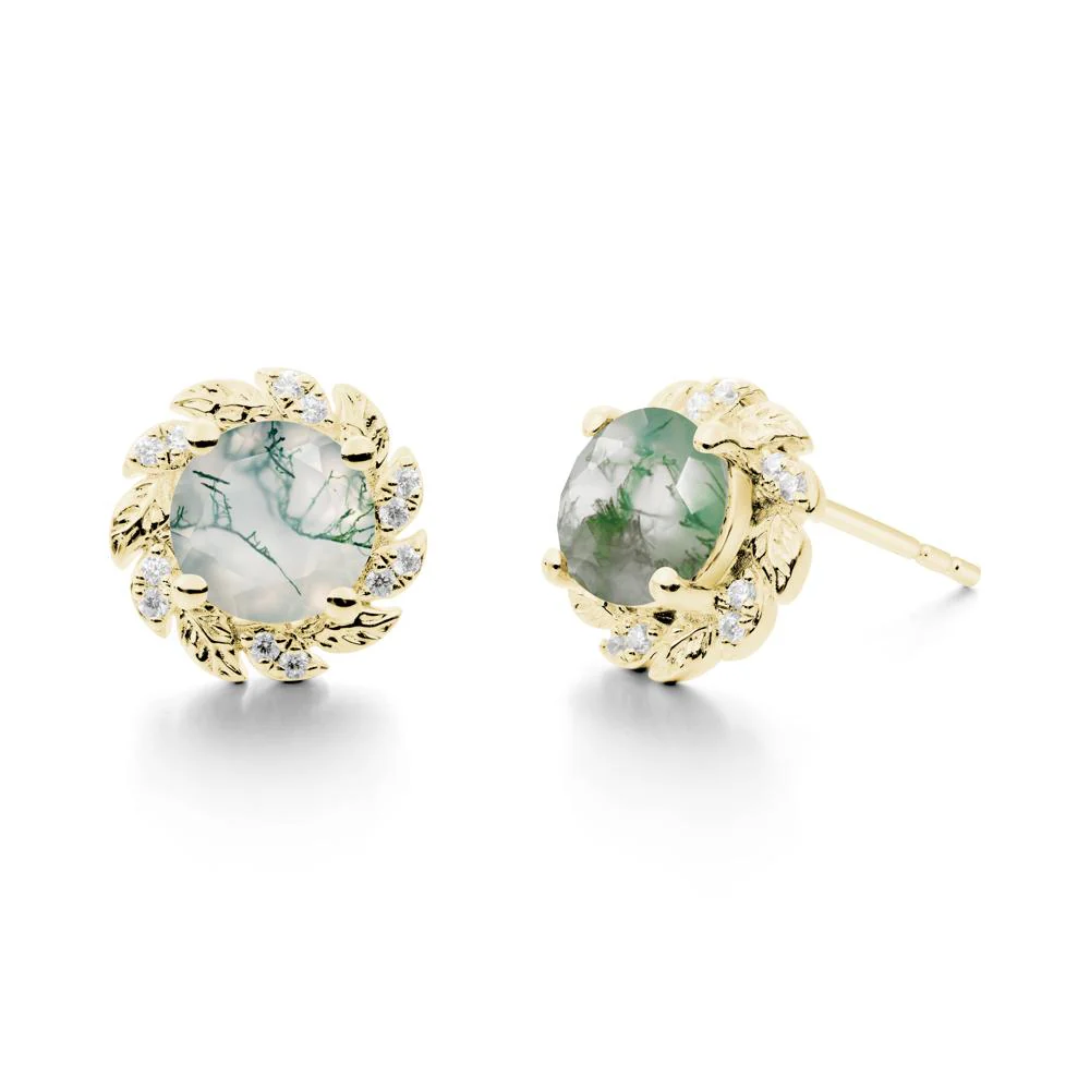 Leaf Halo Moss Agate Pendant Earrings - Image 6