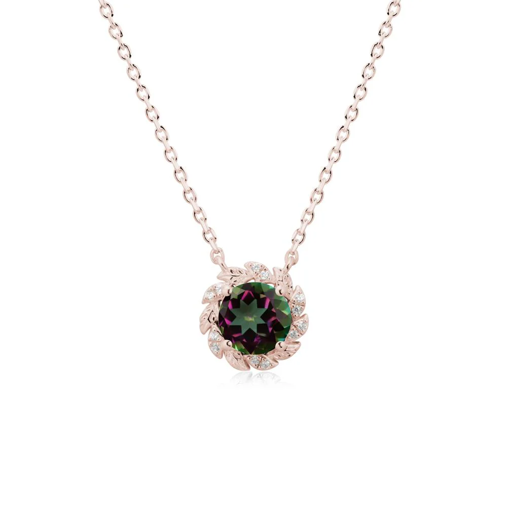 Leaf Halo Mystic Topaz Pendant Necklace
