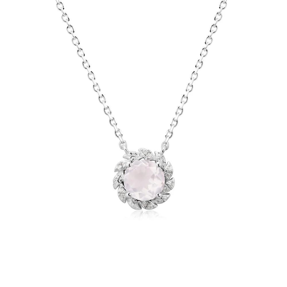 Leaf Halo Rose Quartz Pendant Necklace - Image 3
