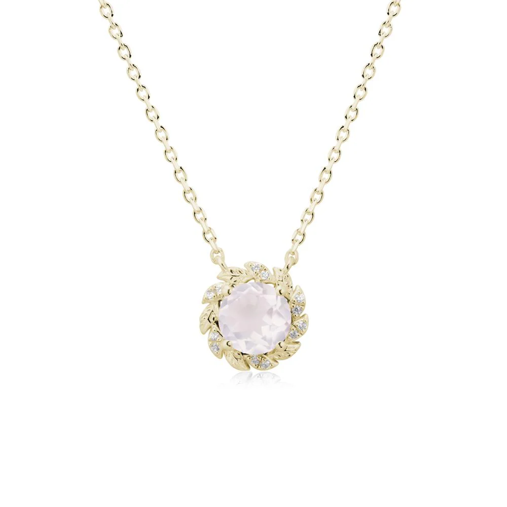 Leaf Halo Rose Quartz Pendant Necklace - Image 4