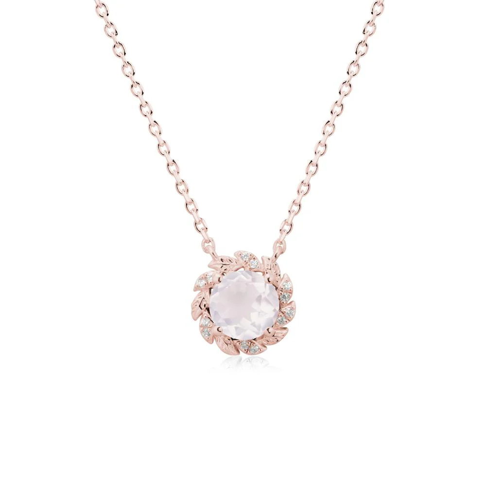 Leaf Halo Rose Quartz Pendant Necklace - Image 5