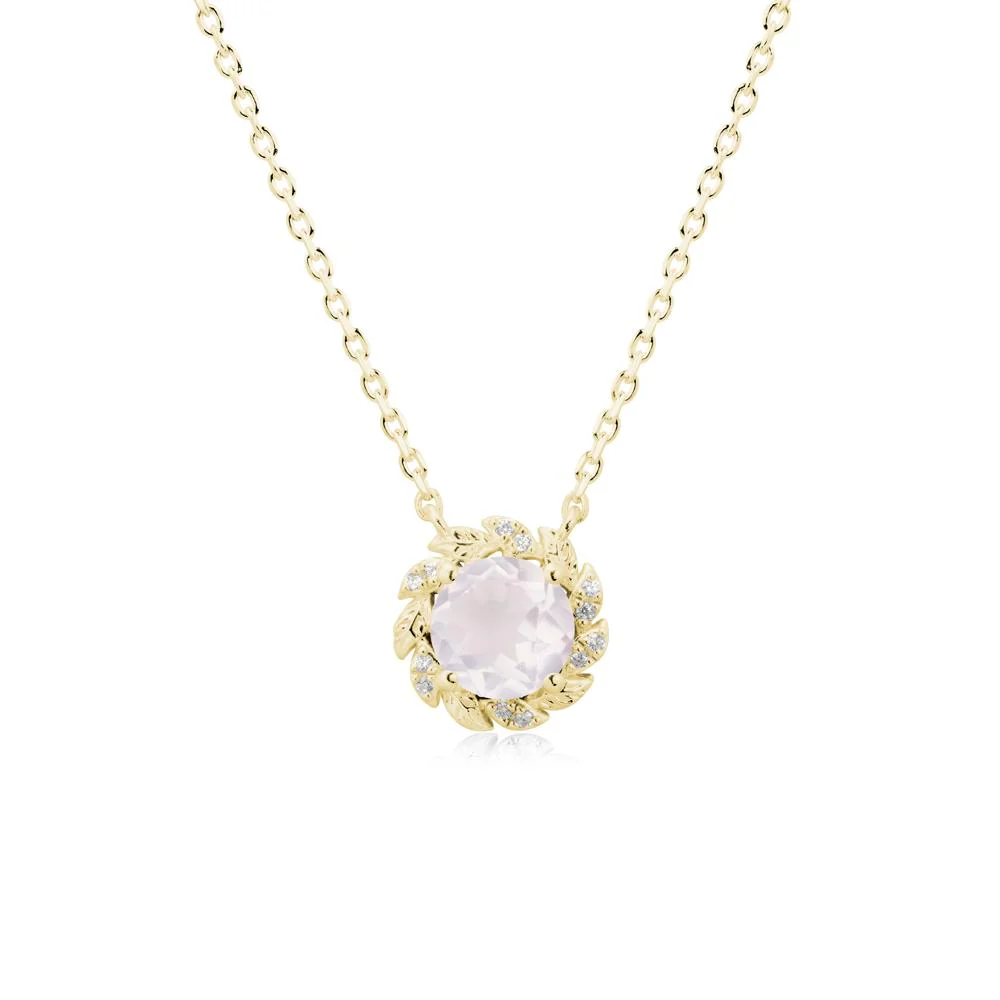 Leaf Halo Rose Quartz Pendant Necklace - Image 7