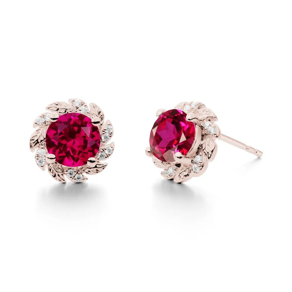 Leaf Halo Ruby Pendant Earrings - Image 3