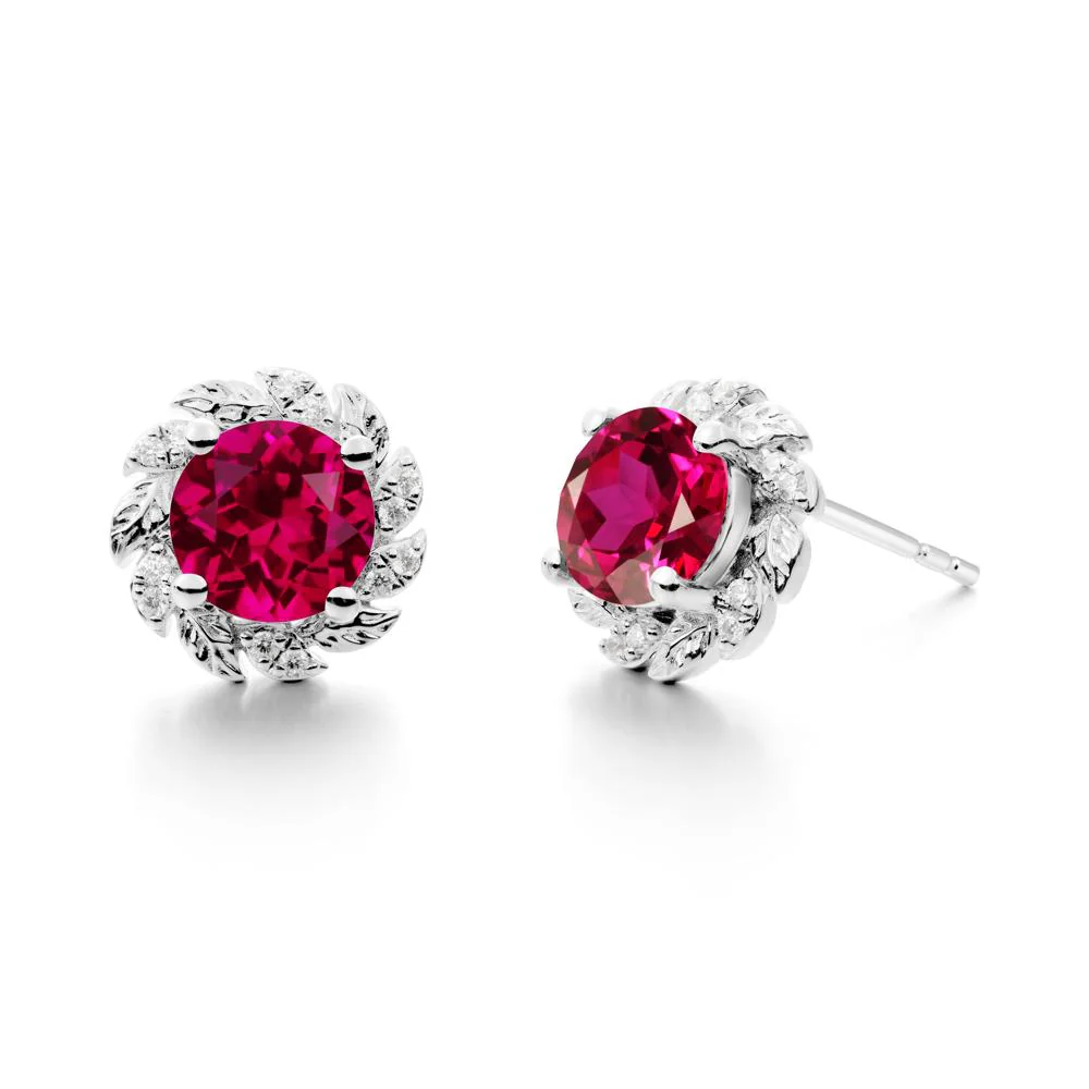 Leaf Halo Ruby Pendant Earrings - Image 5