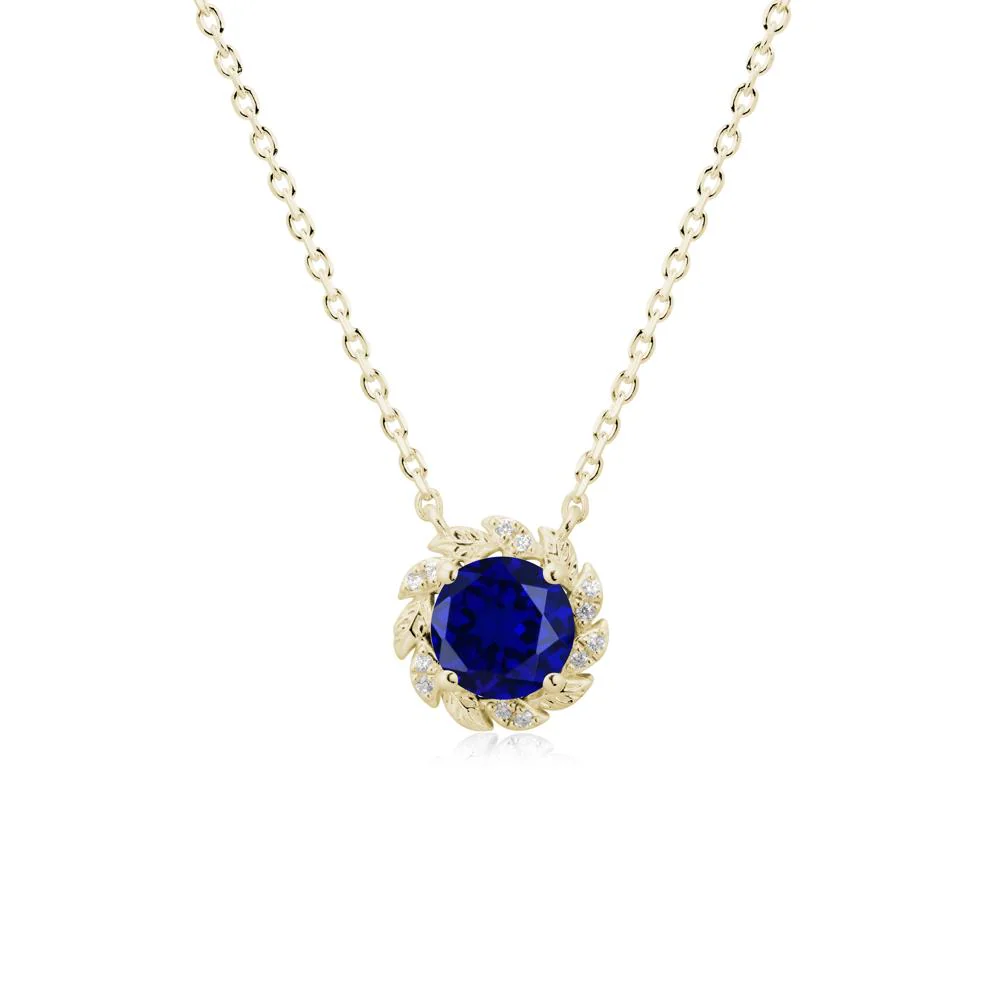 Leaf Halo Sapphire Pendant Necklace - Image 4