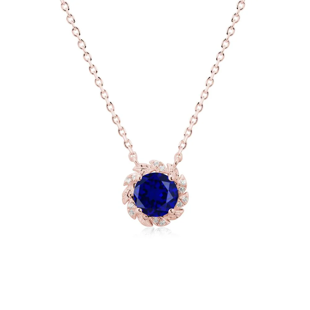 Leaf Halo Sapphire Pendant Necklace - Image 5