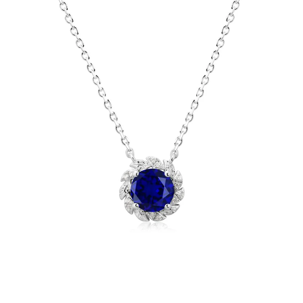 Leaf Halo Sapphire Pendant Necklace - Image 6