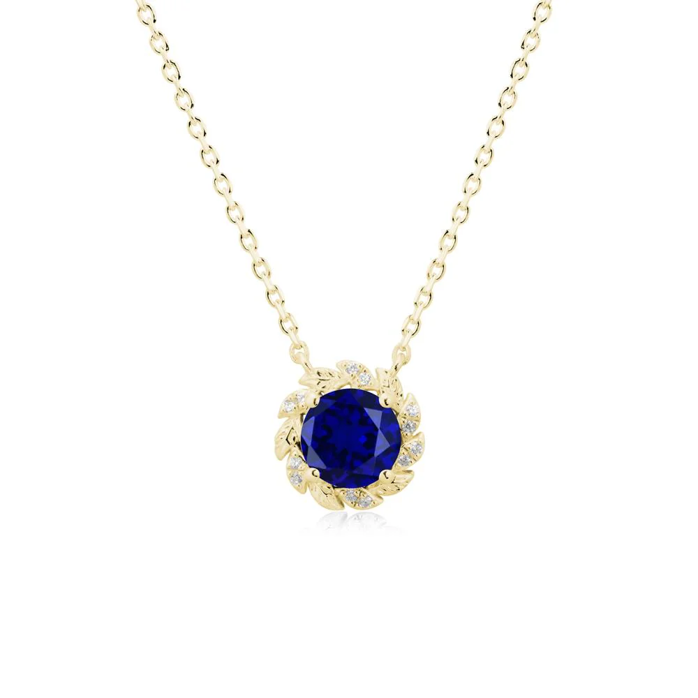 Leaf Halo Sapphire Pendant Necklace - Image 7