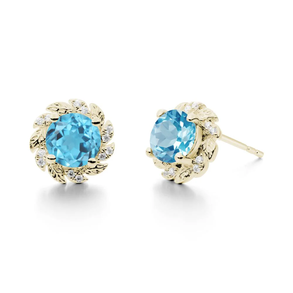 Leaf Halo Swiss Blue Topaz Pendant Earrings - Image 3