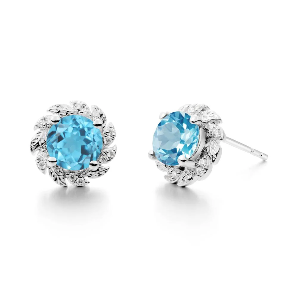 Leaf Halo Swiss Blue Topaz Pendant Earrings - Image 4