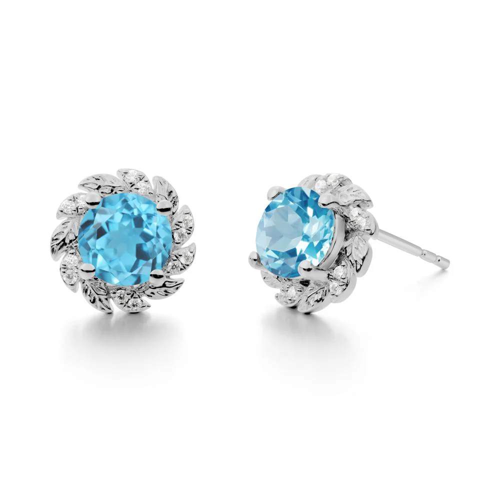 Leaf Halo Swiss Blue Topaz Pendant Earrings - Image 9
