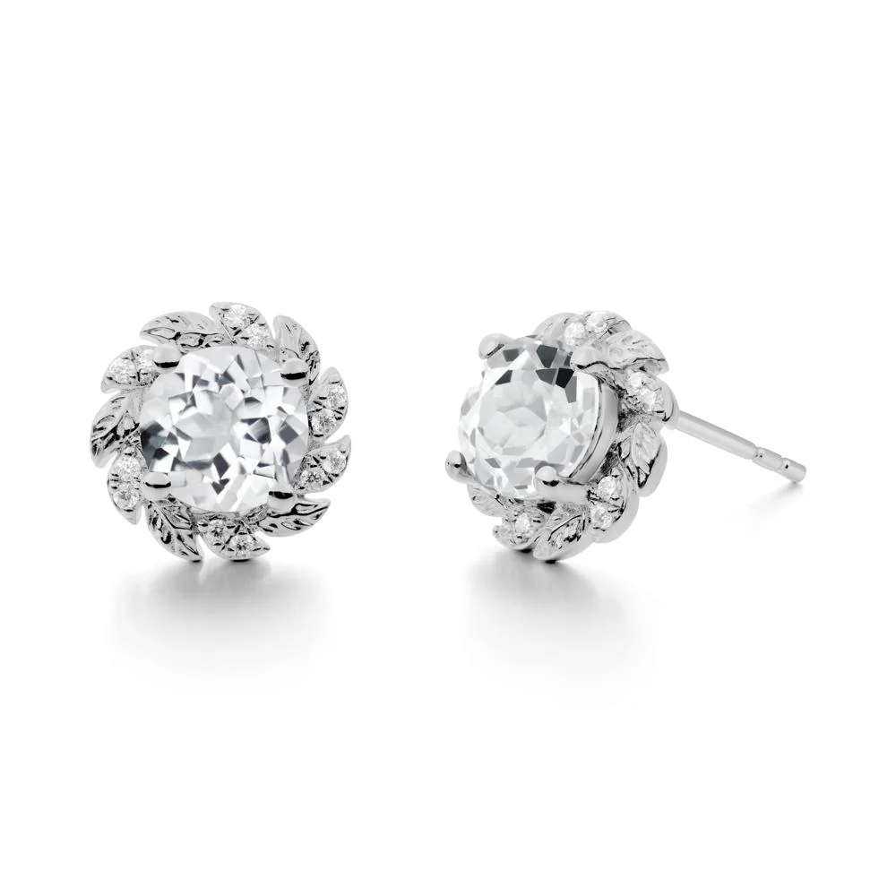 Leaf Halo White Topaz Pendant Earrings - Image 5