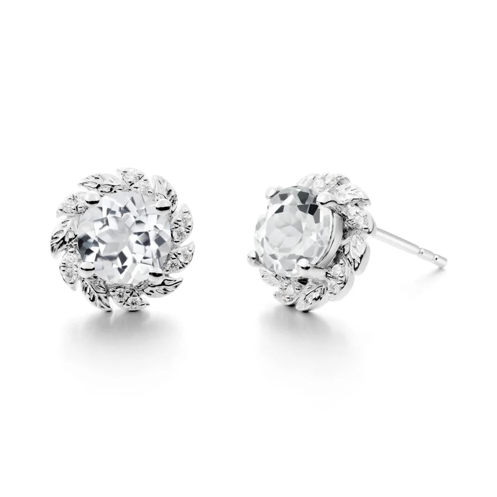 Leaf Halo White Topaz Pendant Earrings - Image 7