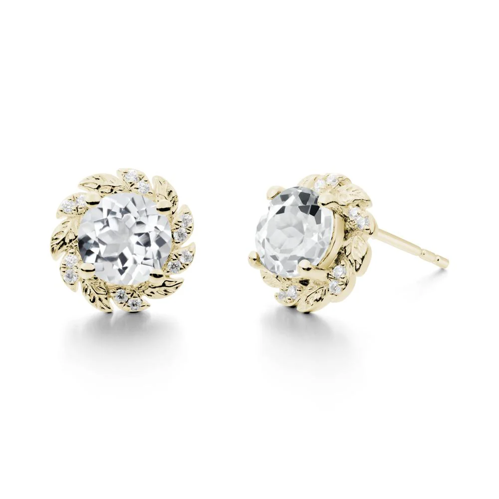 Leaf Halo White Topaz Pendant Earrings - Image 8
