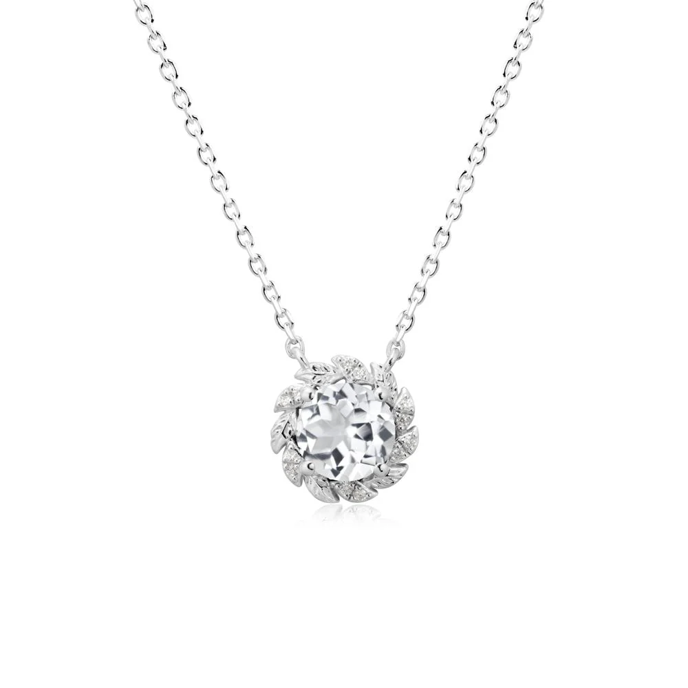 Leaf Halo White Topaz Pendant Necklace