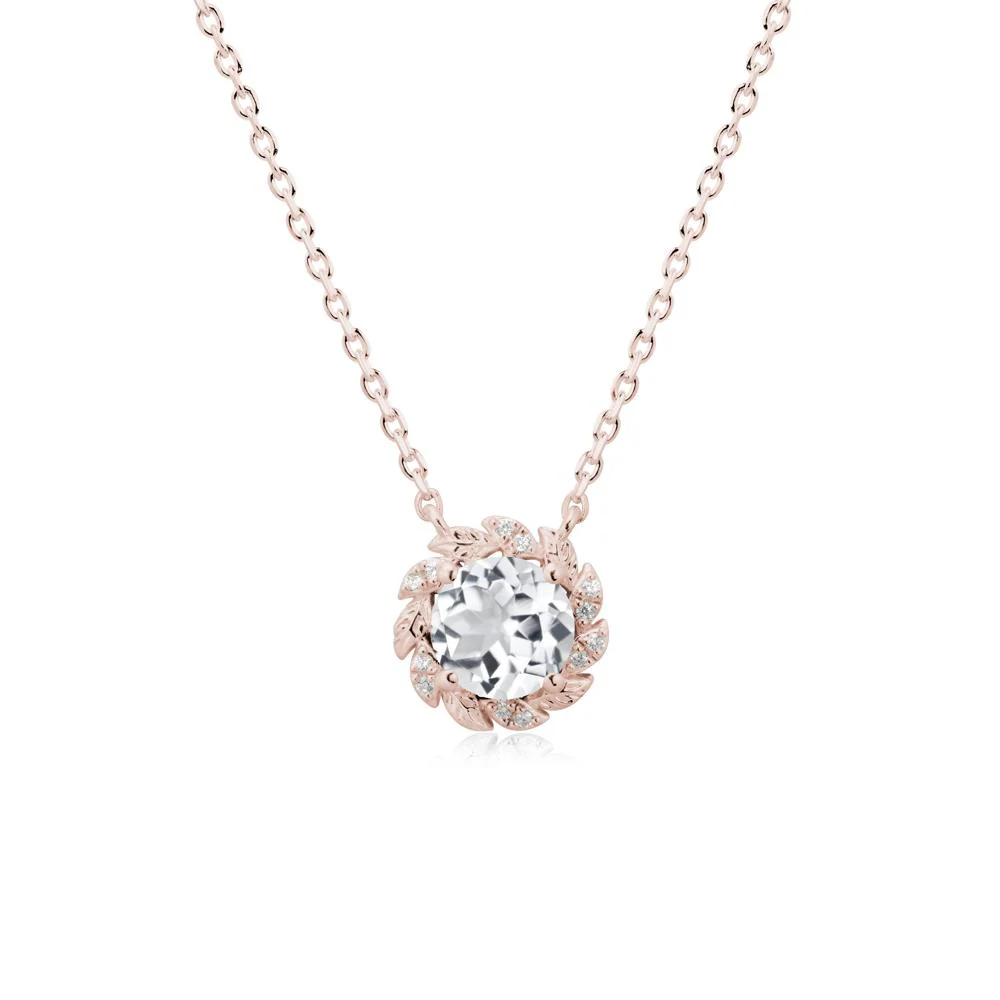 Leaf Halo White Topaz Pendant Necklace - Image 2
