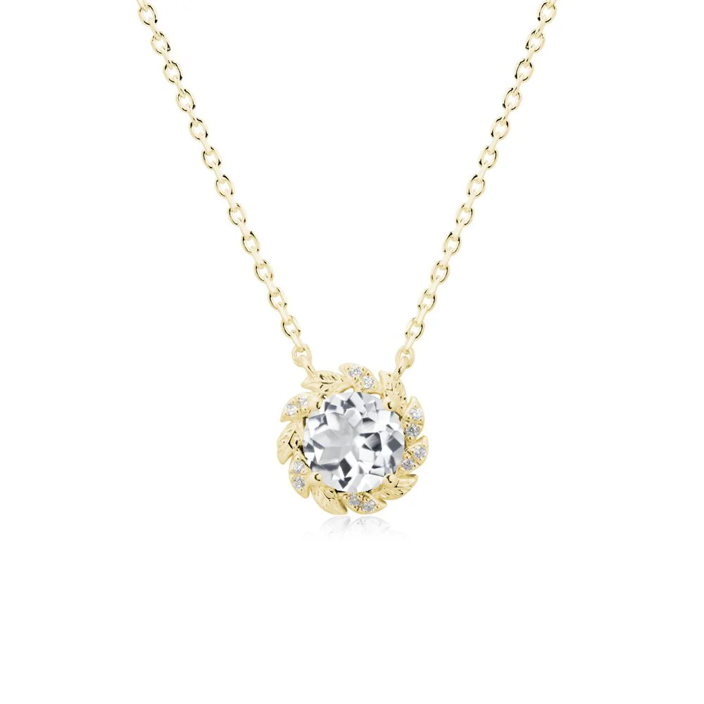 Leaf Halo White Topaz Pendant Necklace - Image 6
