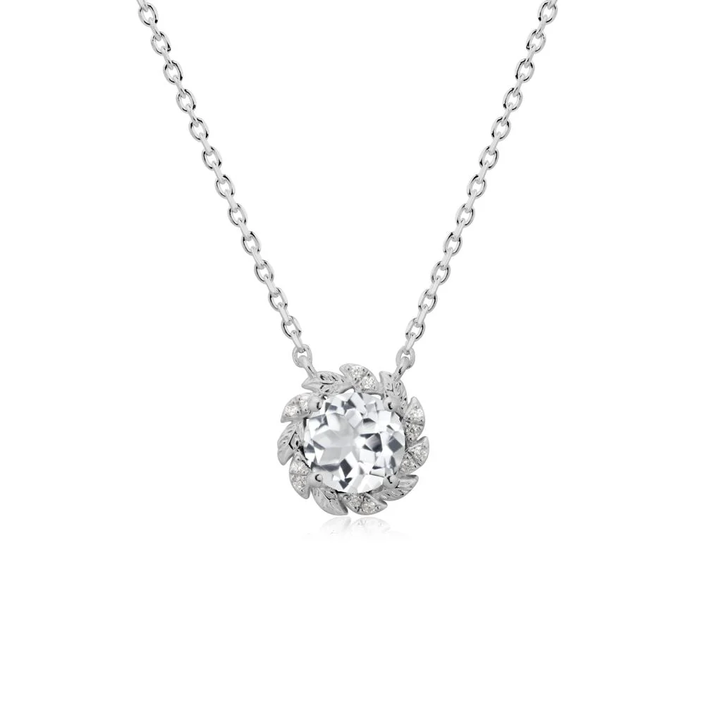 Leaf Halo White Topaz Pendant Necklace - Image 8