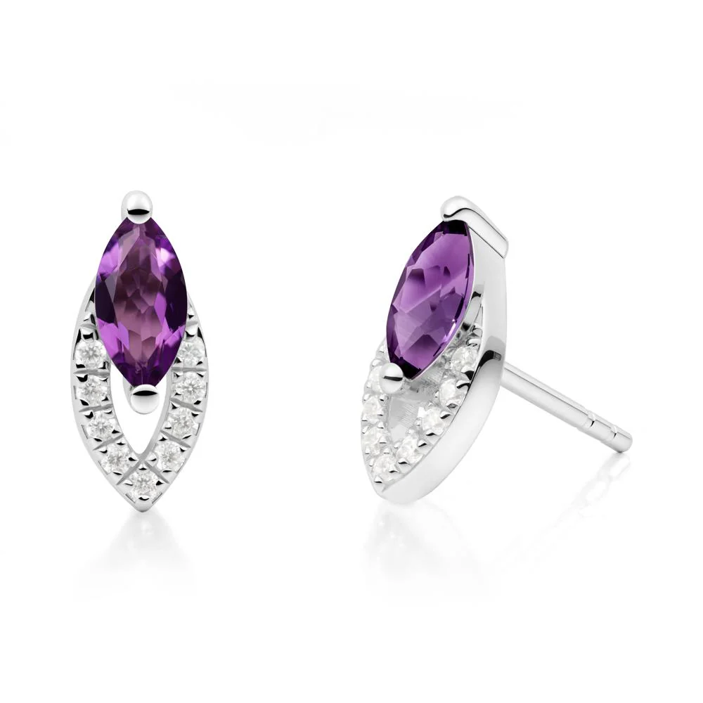 Leaf Inspired Amethyst Stud Earrings - Image 3
