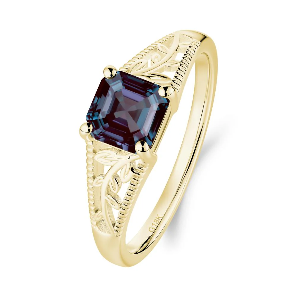 Leaf Inspired Asscher Cut Alexandrite Solitaire Ring - Image 3