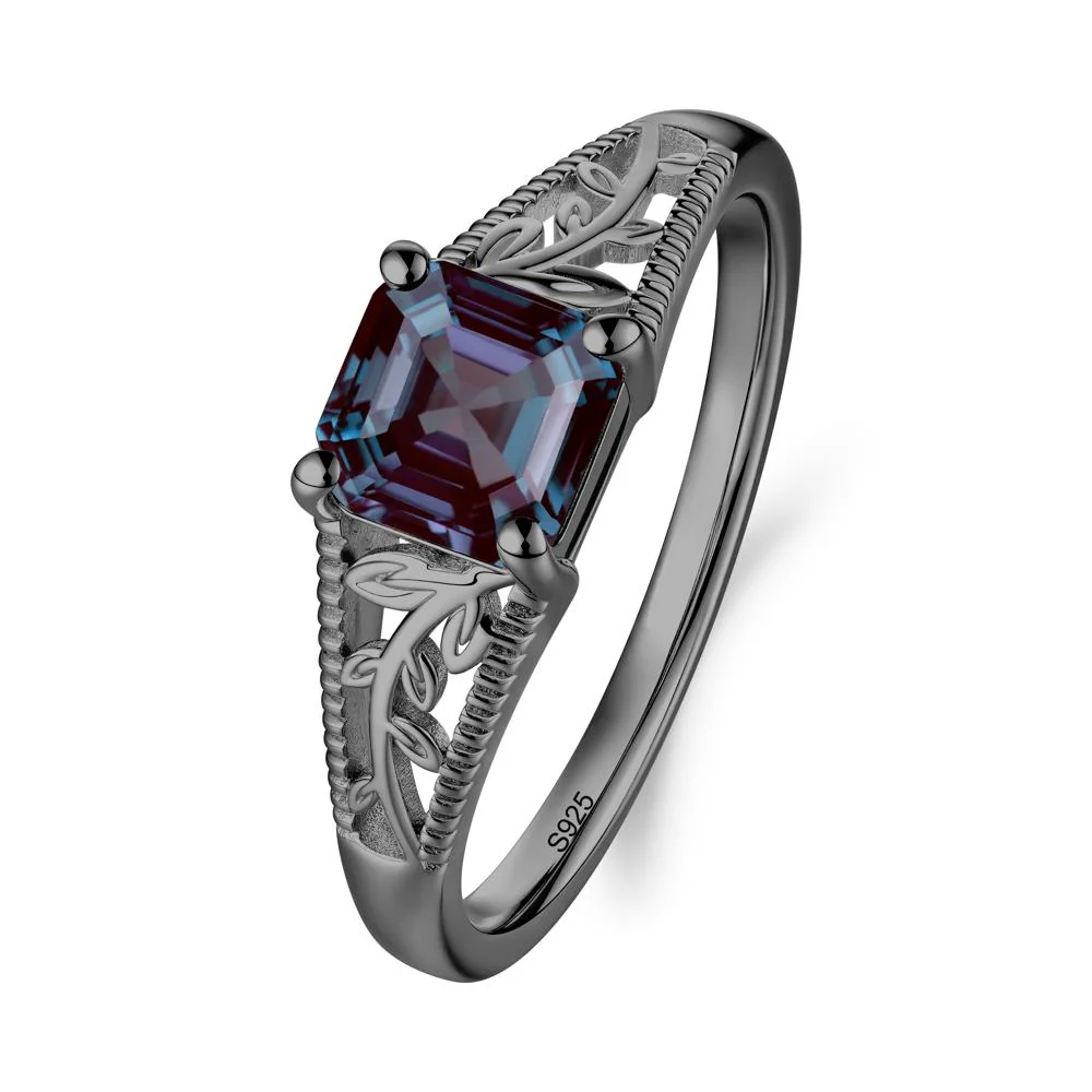 Leaf Inspired Asscher Cut Alexandrite Solitaire Ring - Image 6