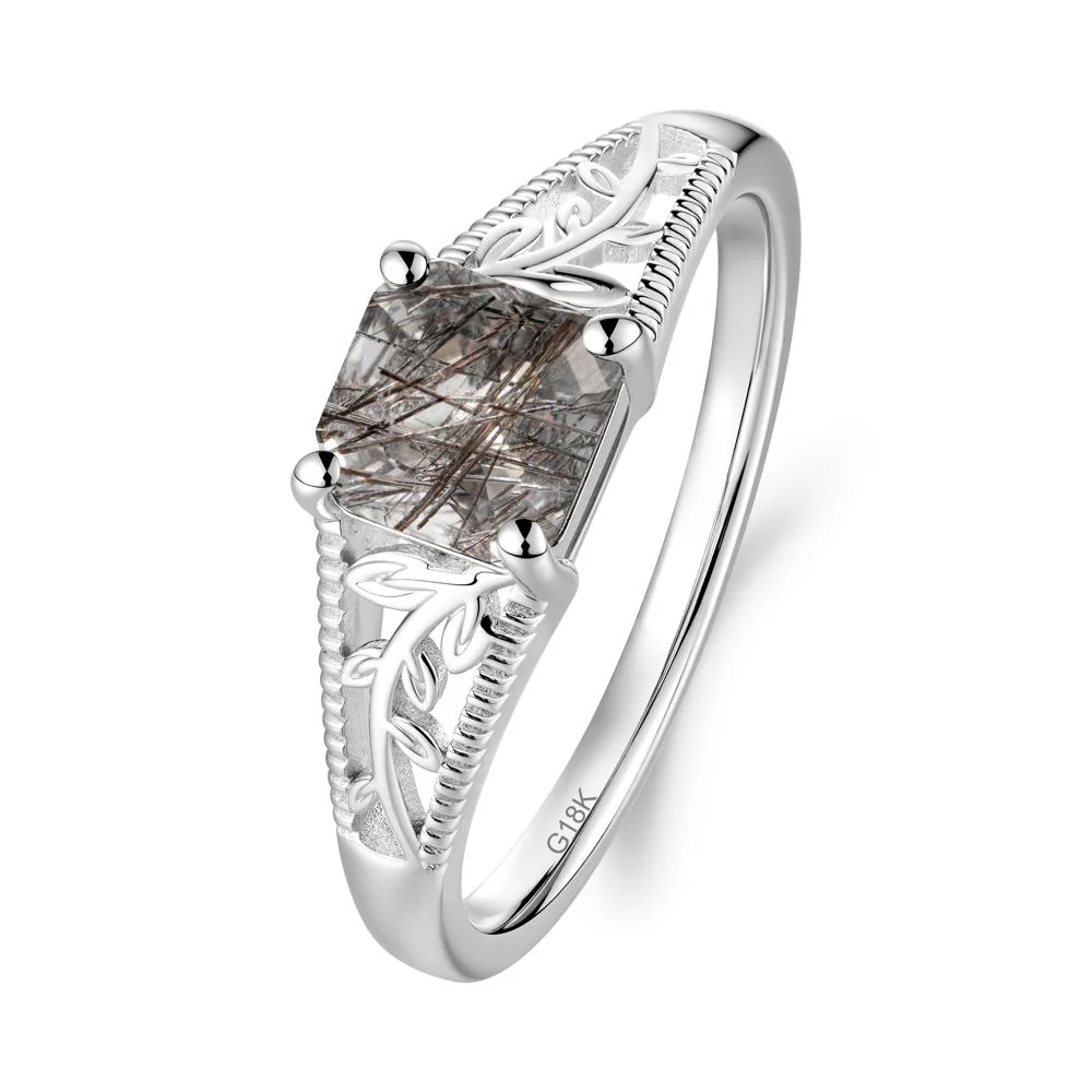 Leaf Inspired Asscher Cut Black Rutilated Quartz Solitaire Ring - Image 2
