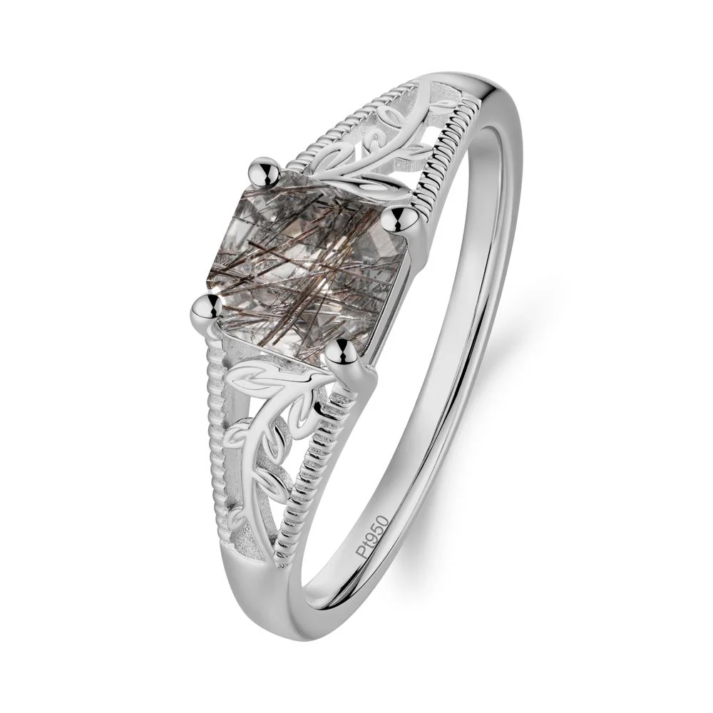 Leaf Inspired Asscher Cut Black Rutilated Quartz Solitaire Ring - Image 3