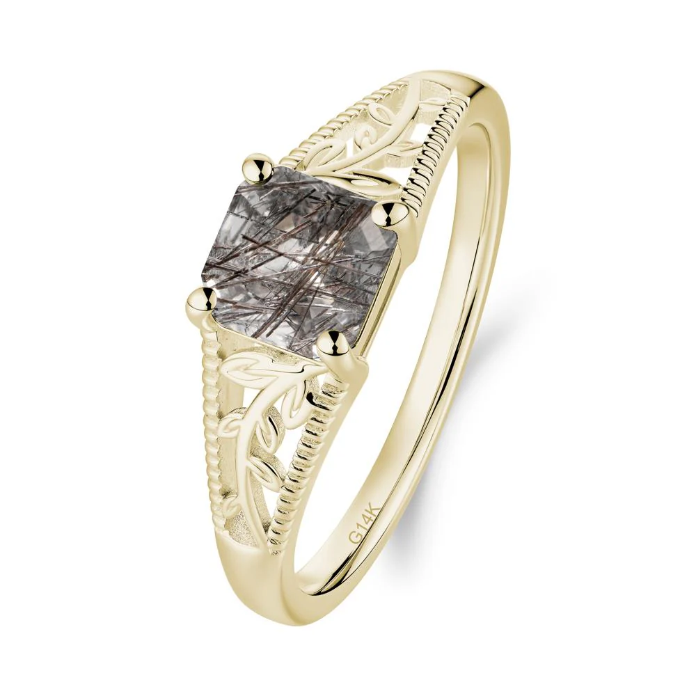 Leaf Inspired Asscher Cut Black Rutilated Quartz Solitaire Ring - Image 4