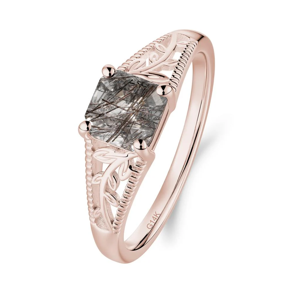 Leaf Inspired Asscher Cut Black Rutilated Quartz Solitaire Ring - Image 6