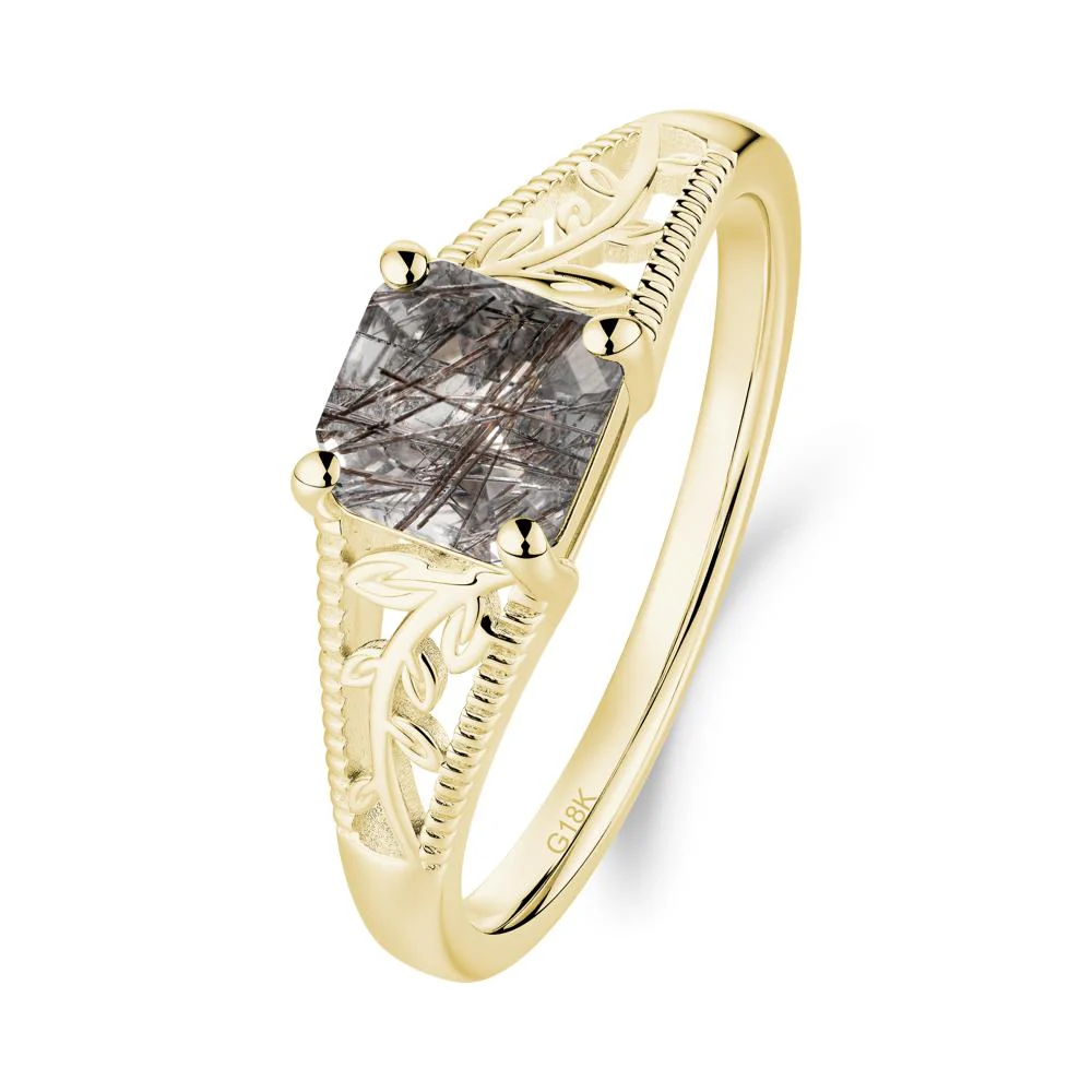 Leaf Inspired Asscher Cut Black Rutilated Quartz Solitaire Ring - Image 7