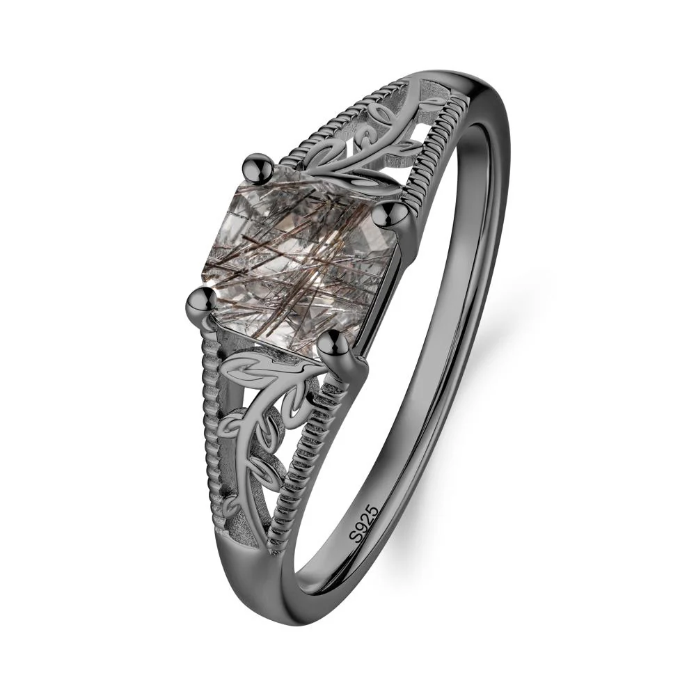 Leaf Inspired Asscher Cut Black Rutilated Quartz Solitaire Ring - Image 9