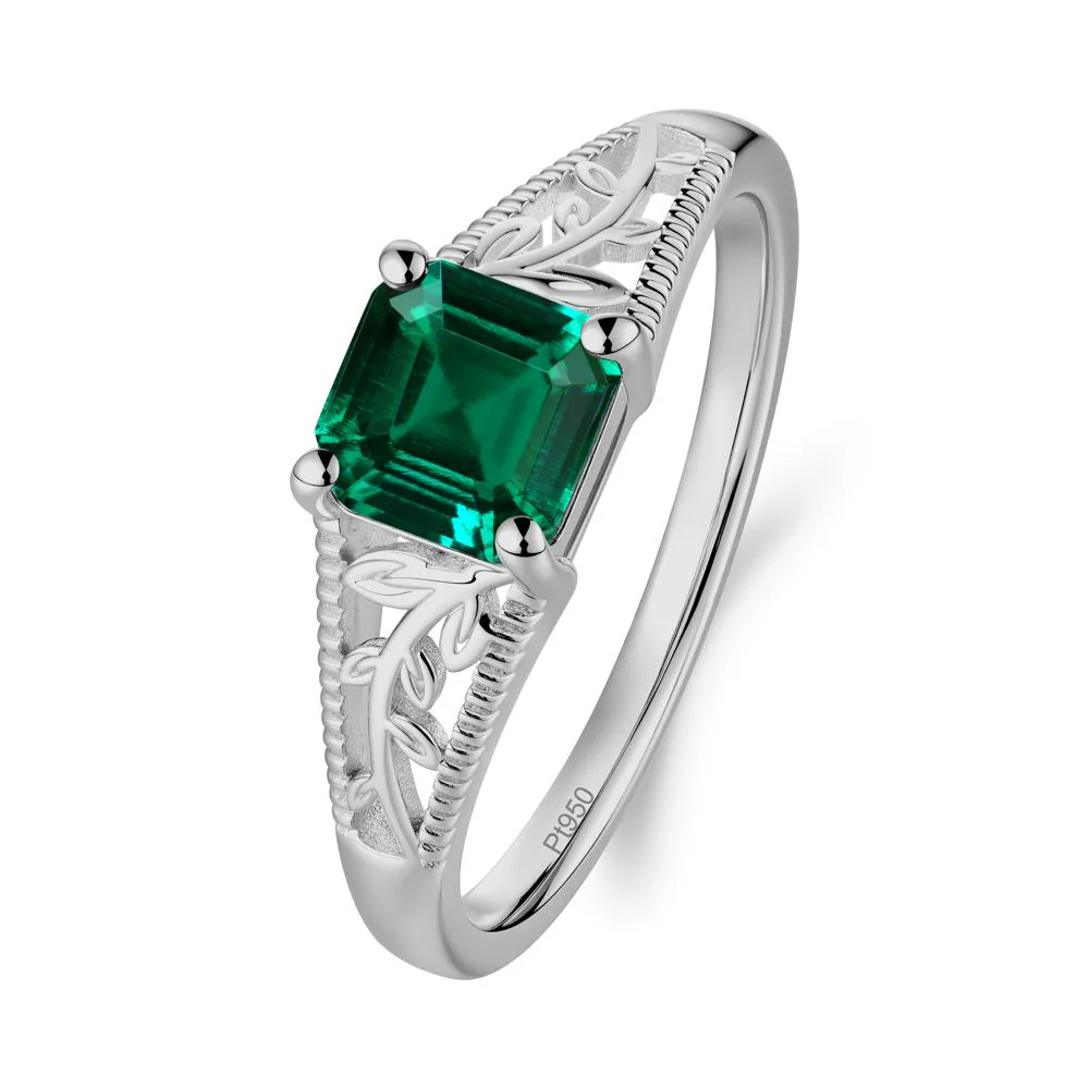 Leaf Inspired Asscher Cut Emerald Solitaire Ring - Image 4