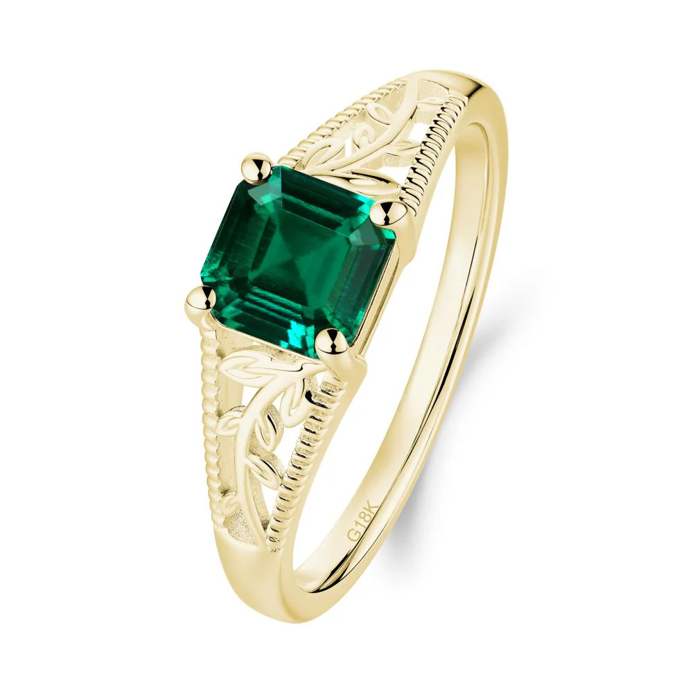Leaf Inspired Asscher Cut Emerald Solitaire Ring - Image 7