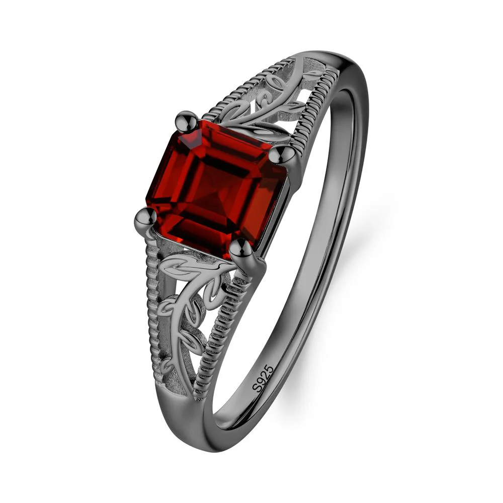 Leaf Inspired Asscher Cut Garnet Solitaire Ring
