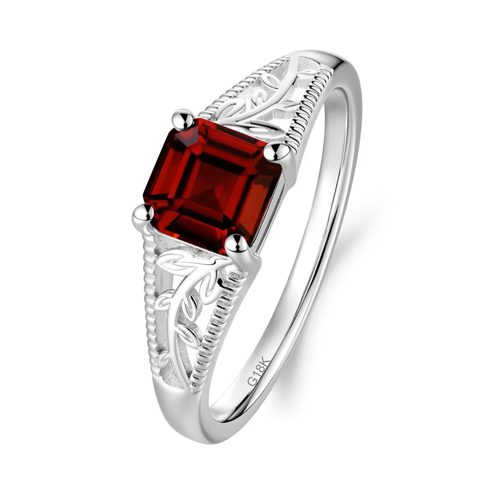 Leaf Inspired Asscher Cut Garnet Solitaire Ring - Image 8