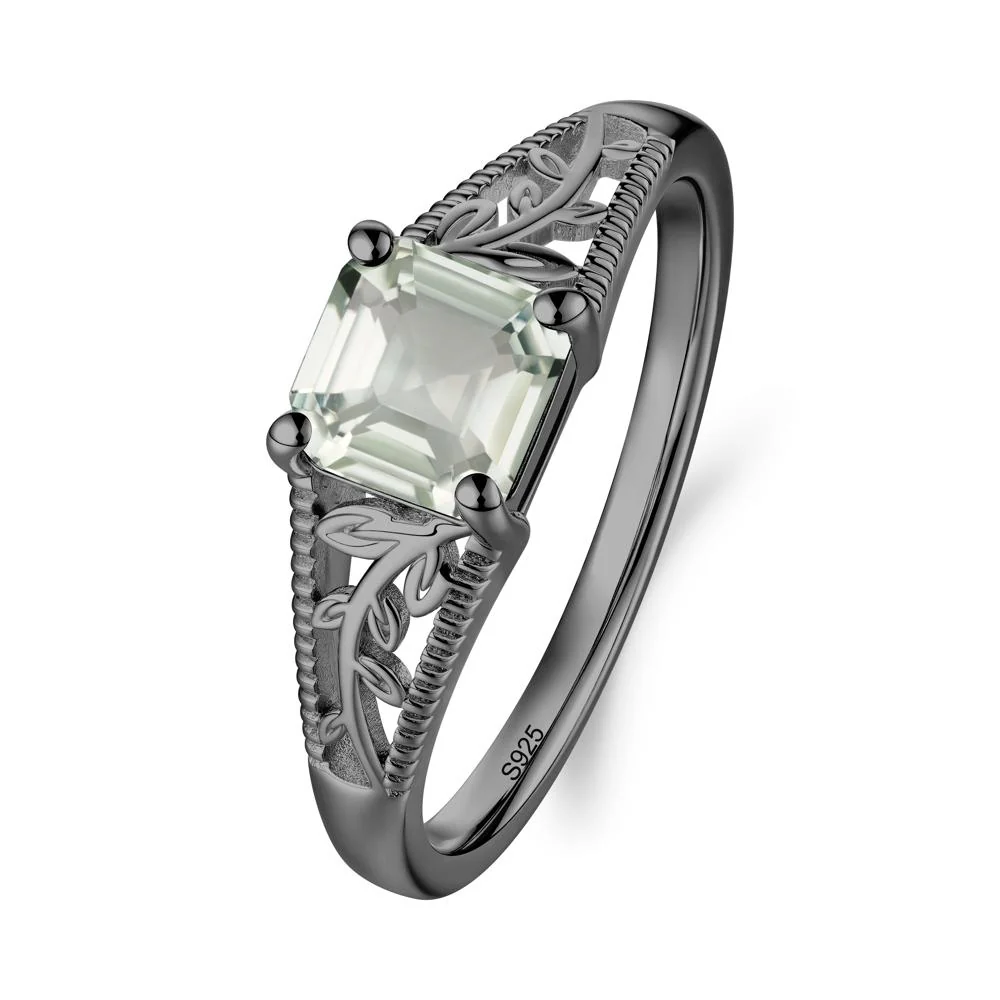 Leaf Inspired Asscher Cut Green Amethyst Solitaire Ring - Image 2