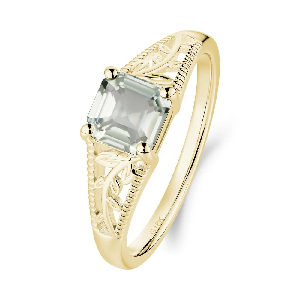Leaf Inspired Asscher Cut Green Amethyst Solitaire Ring - Image 4