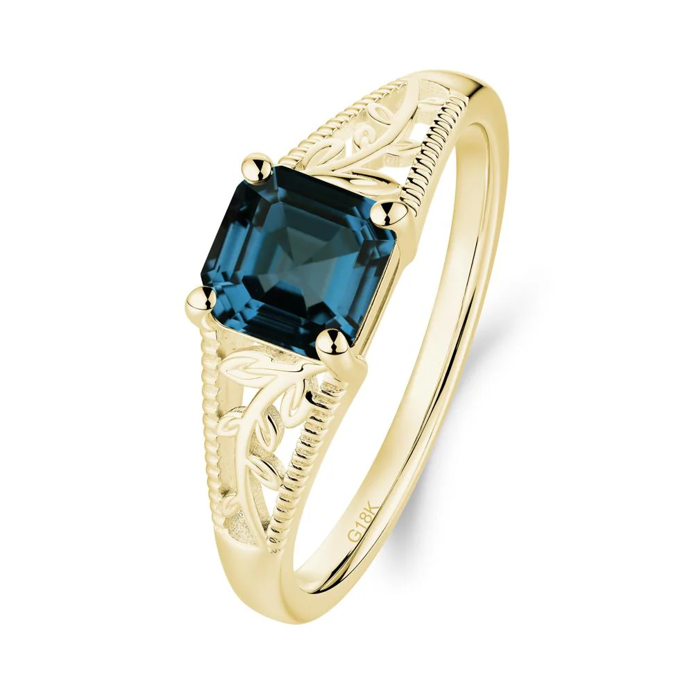 Leaf Inspired Asscher Cut London Blue Topaz Solitaire Ring - Image 5