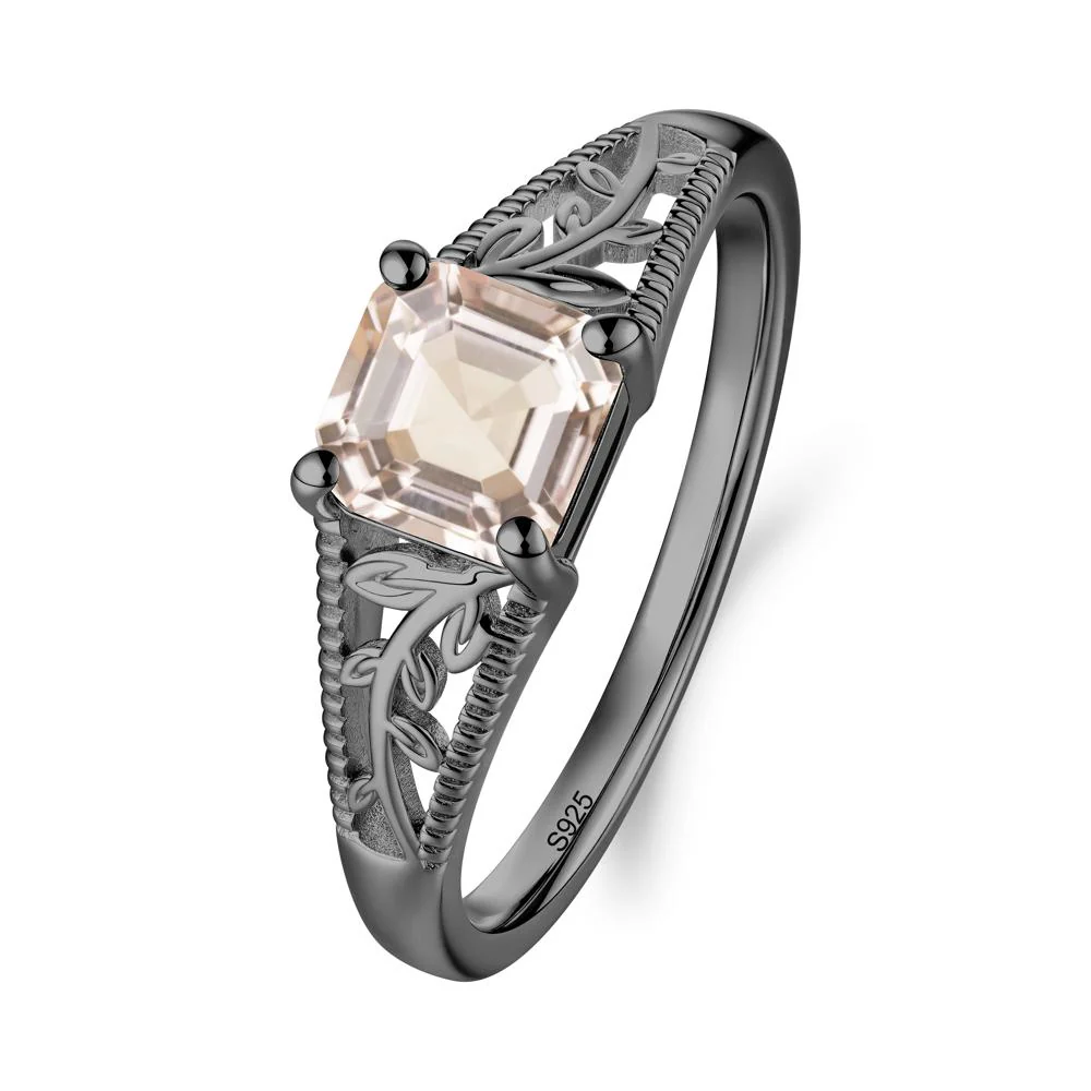 Leaf Inspired Asscher Cut Morganite Solitaire Ring - Image 2