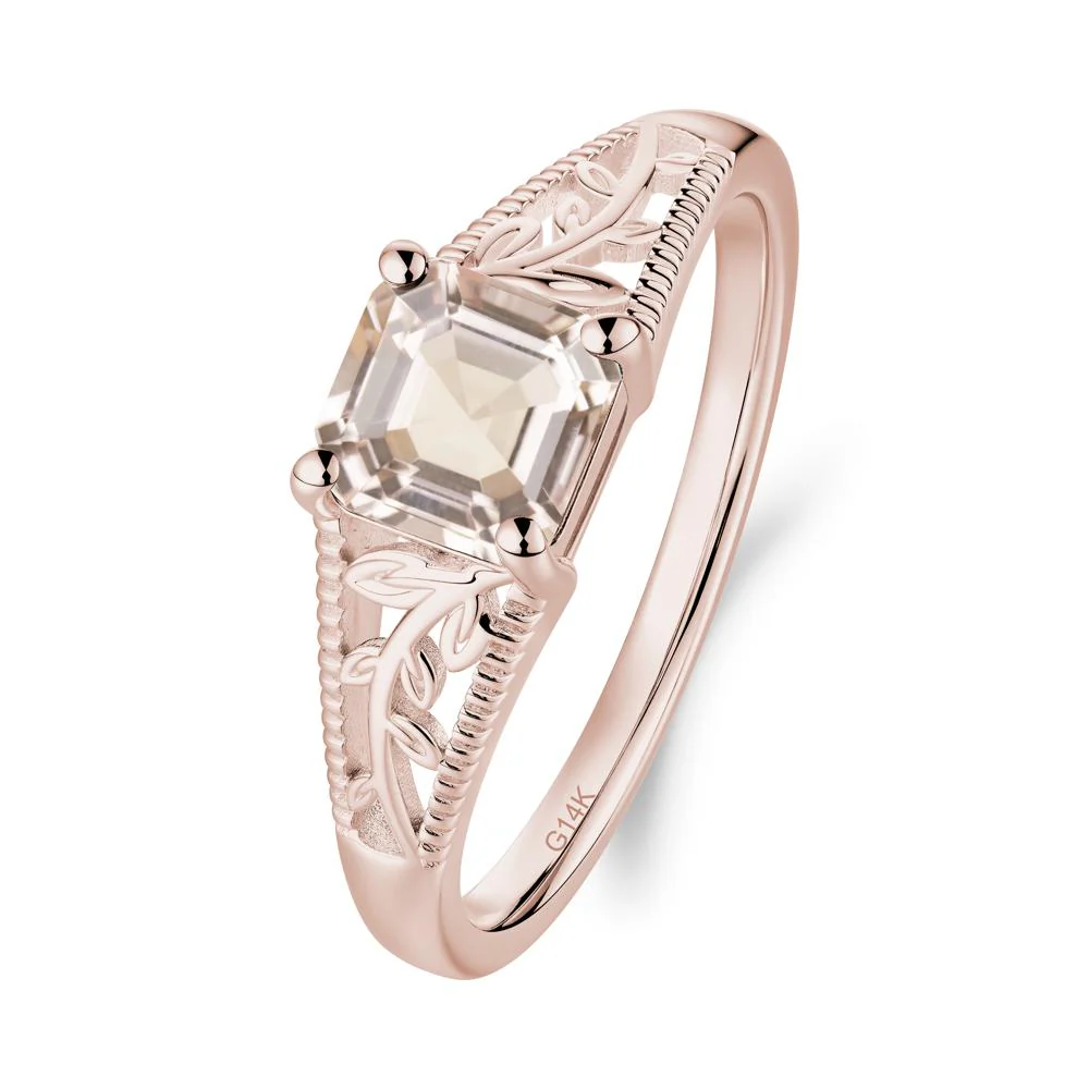 Leaf Inspired Asscher Cut Morganite Solitaire Ring - Image 5