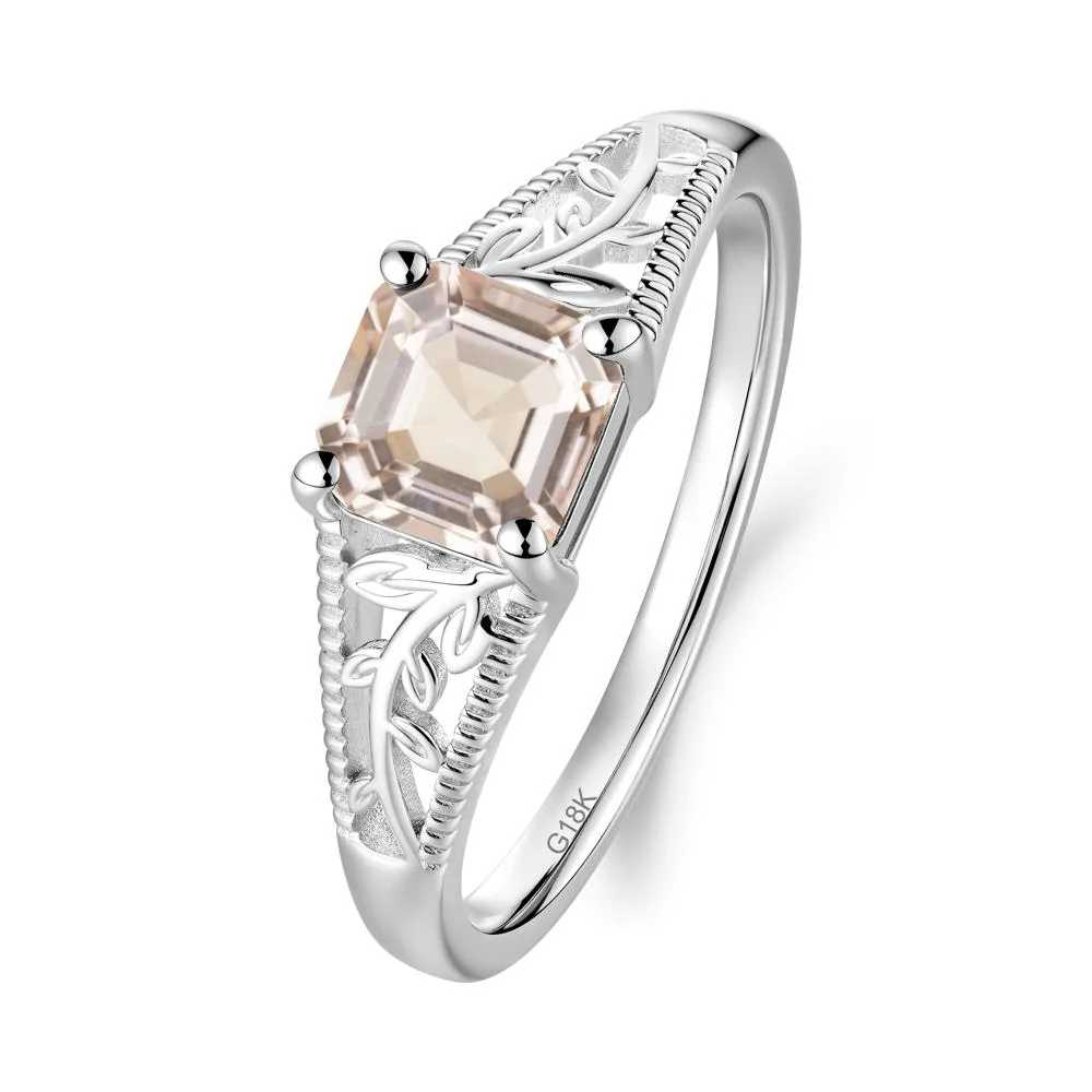 Leaf Inspired Asscher Cut Morganite Solitaire Ring - Image 7