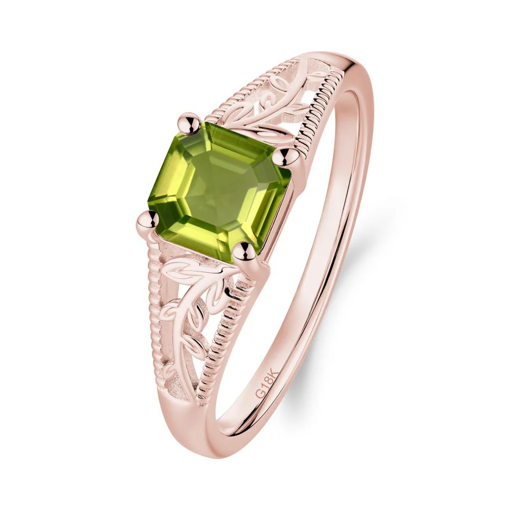 Leaf Inspired Asscher Cut Peridot Solitaire Ring - Image 3