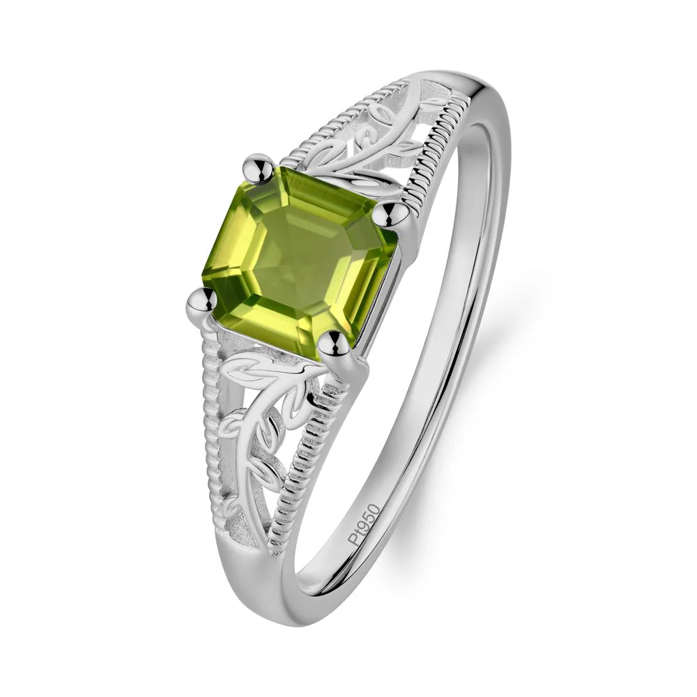 Leaf Inspired Asscher Cut Peridot Solitaire Ring - Image 6