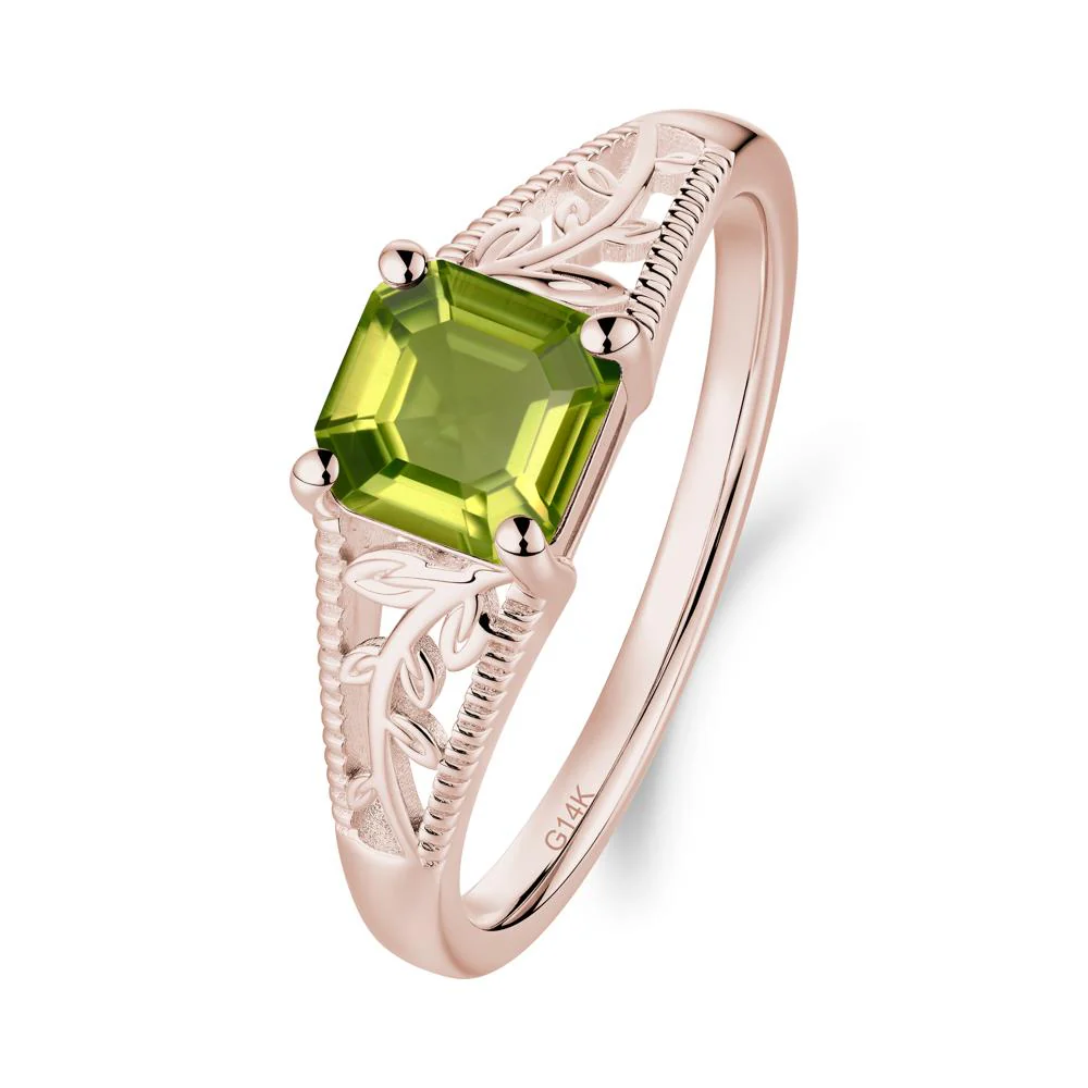 Leaf Inspired Asscher Cut Peridot Solitaire Ring - Image 7