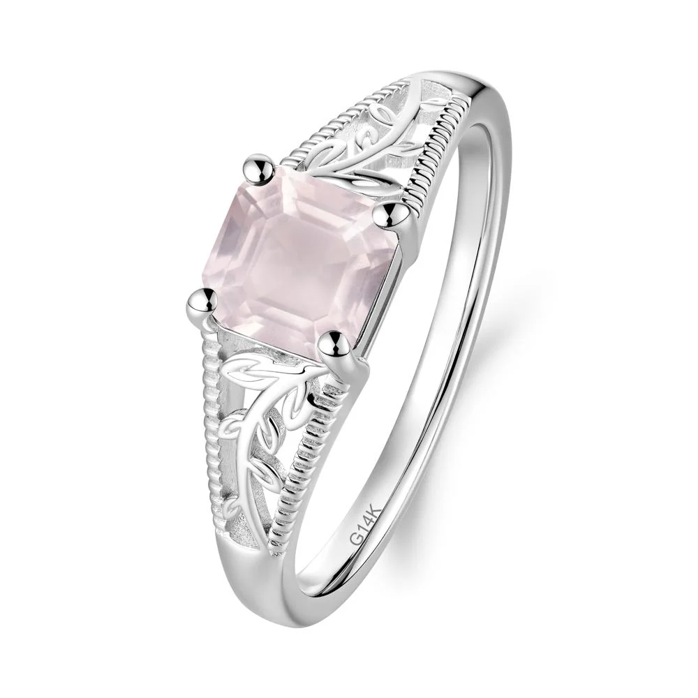 Leaf Inspired Asscher Cut Rose Quartz Solitaire Ring - Image 4