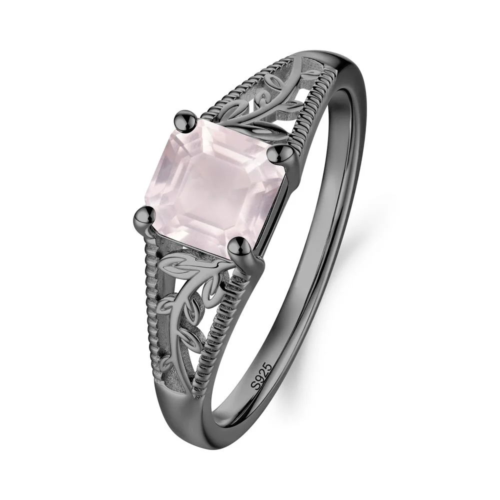 Leaf Inspired Asscher Cut Rose Quartz Solitaire Ring - Image 7