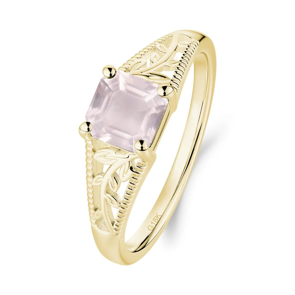 Leaf Inspired Asscher Cut Rose Quartz Solitaire Ring - Image 9
