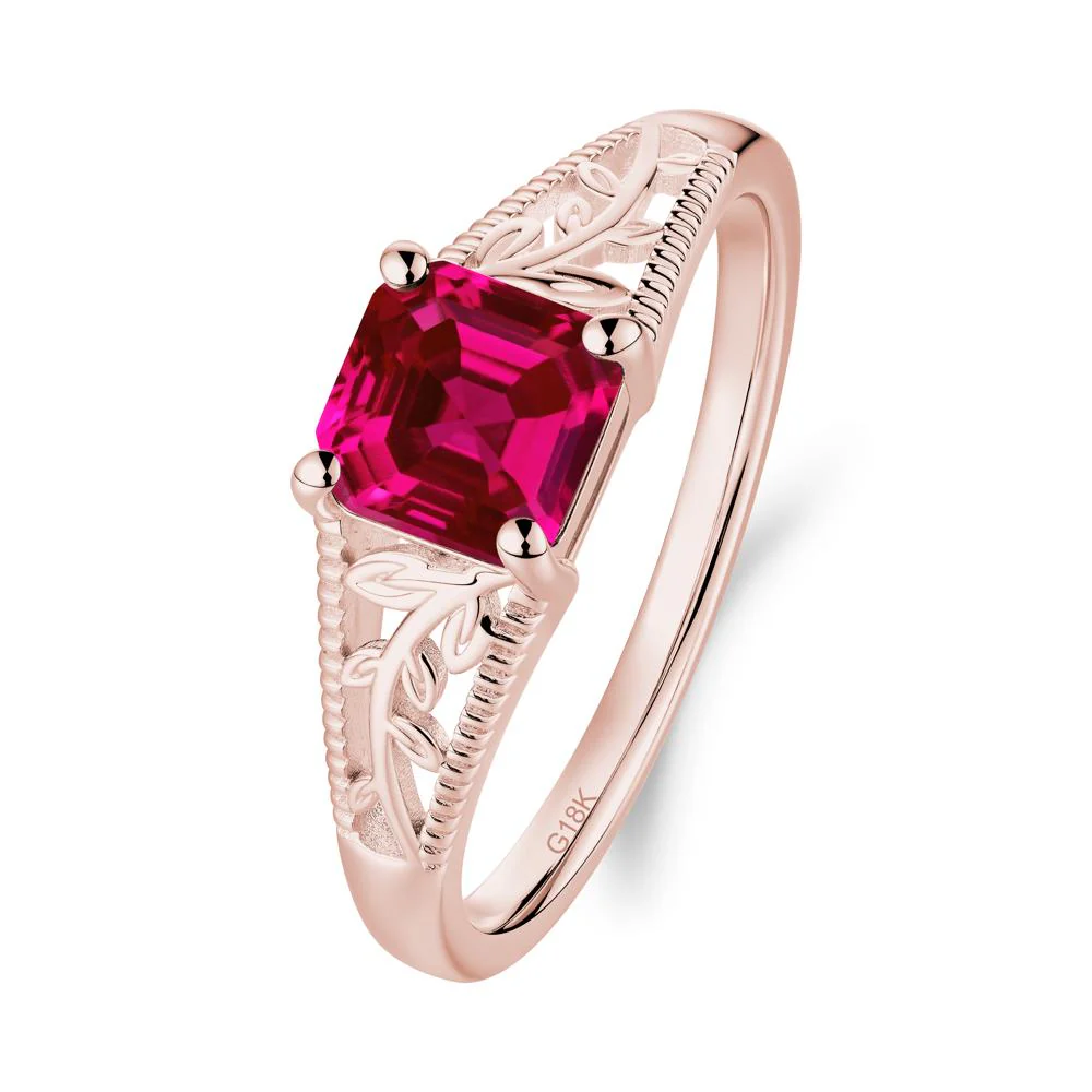 Leaf Inspired Asscher Cut Ruby Solitaire Ring - Image 3