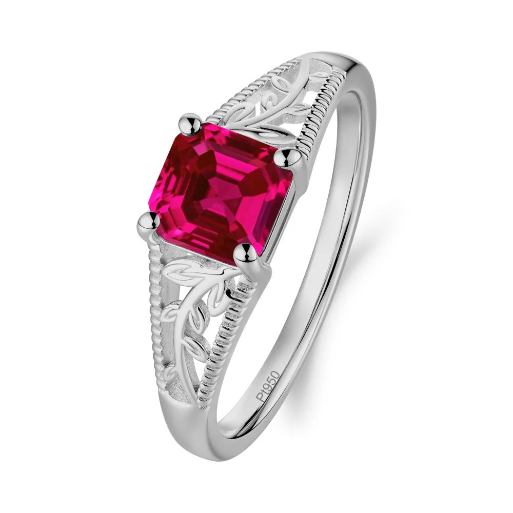 Leaf Inspired Asscher Cut Ruby Solitaire Ring - Image 4