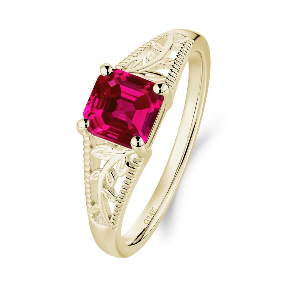 Leaf Inspired Asscher Cut Ruby Solitaire Ring - Image 5